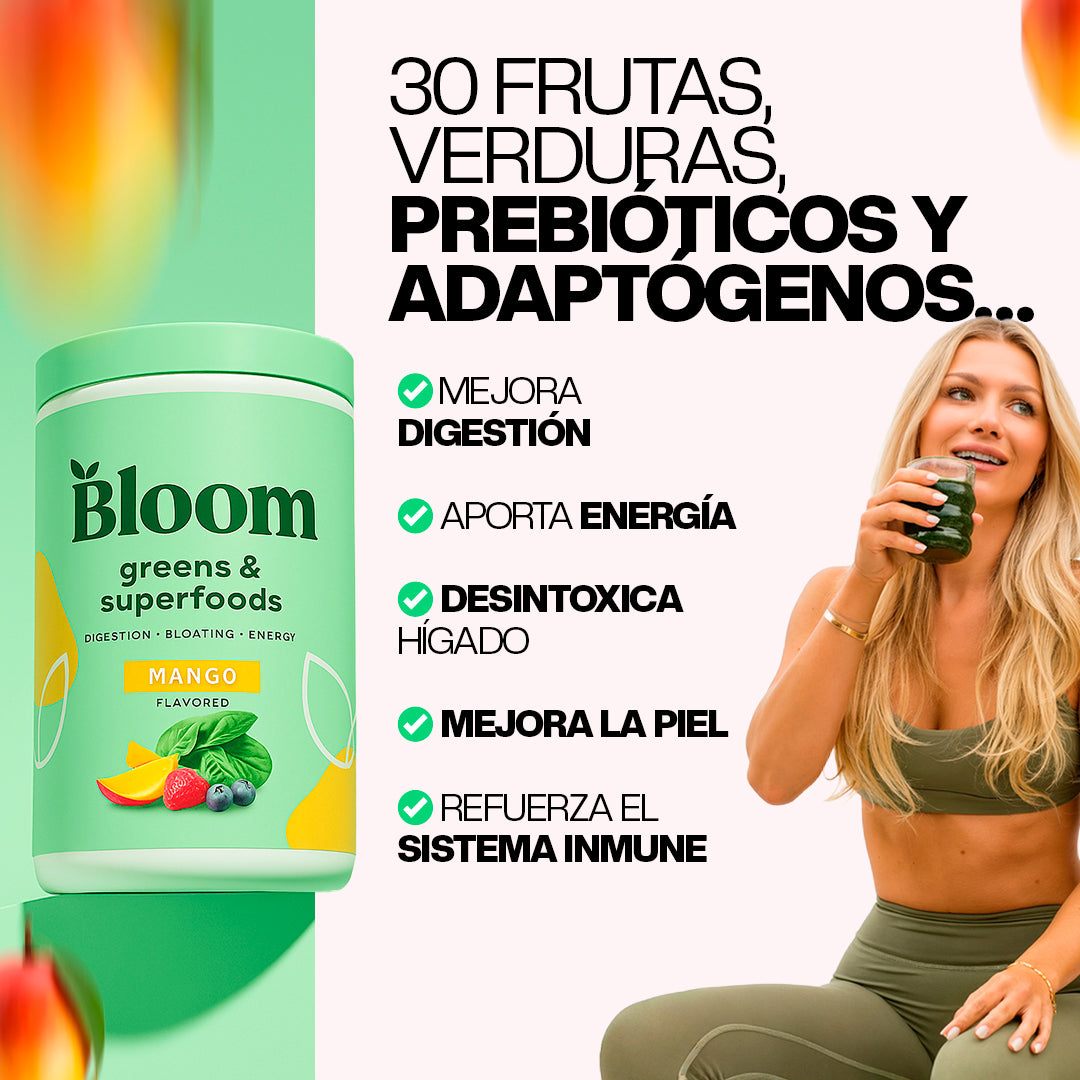 Bloom Nutrition Greens & Superfoods Powder- Polvo de mango superalimento verde Bloom Nutrition